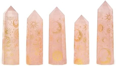 Rose Quartz Moon and Witch Crystal Tower for Healing and Energy