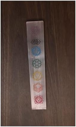 7 Chakra Symbols Engraved Selenite Stick Plate 5