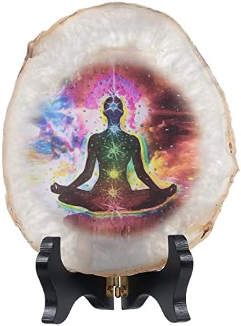 TUMBEELLUWA 7 Chakra Agate Slice Decor with Stand