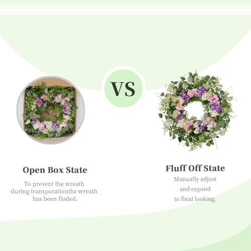 CIR OASES 22 Inch Artificial Hydrangea Wreath with Eucalyptus Leaves