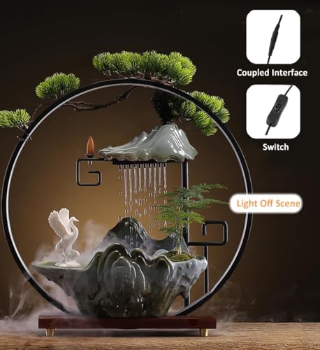 Elegant Crane Tabletop Water Fountain with LED Light and Mist