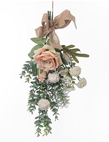 15 Inch Artificial Floral Swag Wreath with Eucalyptus and Burlap Bow