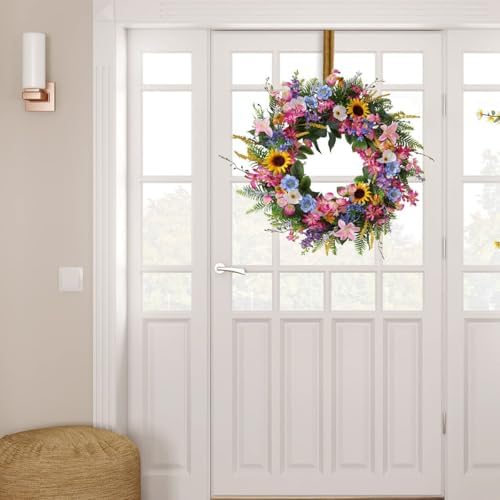 Elegant 24-26 Inch Floral Wreath with Sunflowers and Lily