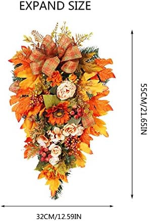 Fall Teardrop Swag Wreath for Front Door