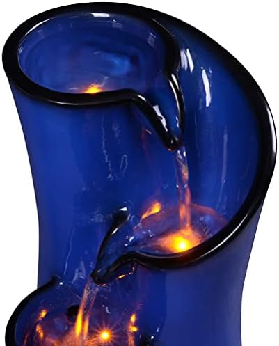 GOSSI Imitation Ceramic Tabletop Fountain with 3 Reflective LEDs 98 Inch Tall Blue