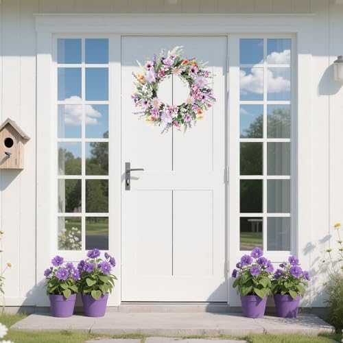 20 Inch Purple Wildflower Summer Wreath Front Door Decor