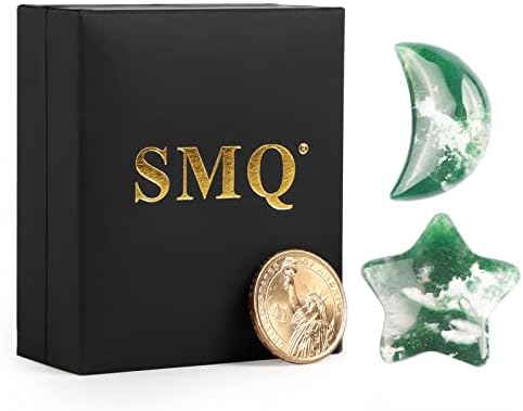 SMQ Moon Star Moss Agate Worry Stone Healing Crystal Set