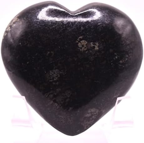25 Inch Nuummite Carved Heart Crystal Decor Pair with Stand