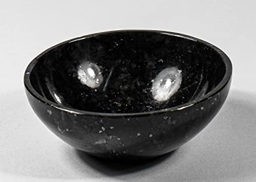 3 Inch Black Larvikite Gemstone Bowl with Moonstone Mix
