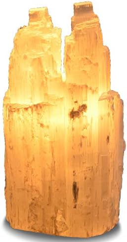 2 Pieces Selenite Double Skyscraper Hand Carved Lamp with Dimmer Switch and Bulb