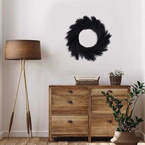 Black Faux Pampas Grass Wreath 24 for Front Door