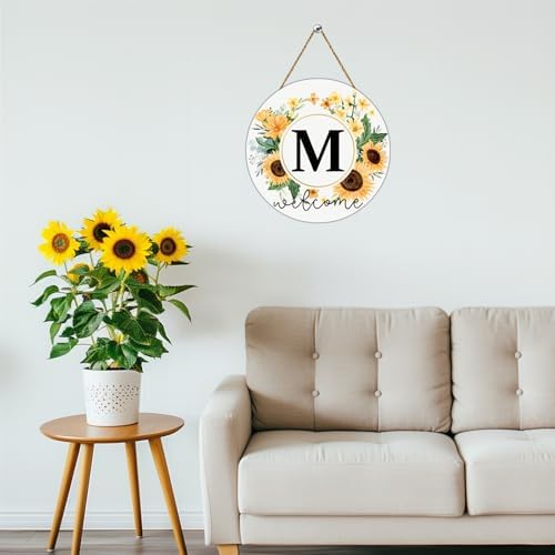 Sunflower Monogram Letter M Wreath for Front Door
