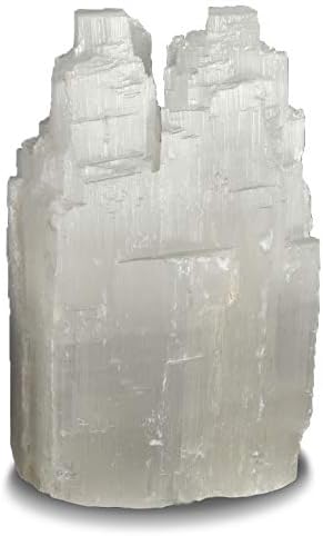 2 Pieces Selenite Double Skyscraper Hand Carved Lamp with Dimmer Switch and Bulb