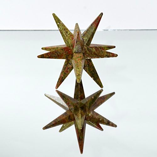 HC Set 34 Inch Unakite 12 Point Merkaba Star with Clear Quartz Cabochon