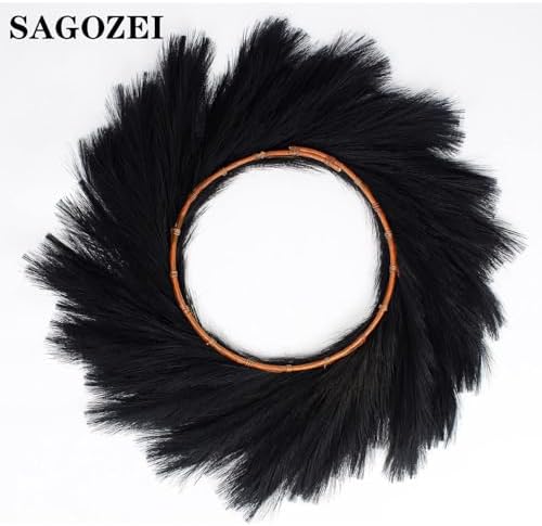 Black Faux Pampas Grass Wreath 24 for Front Door