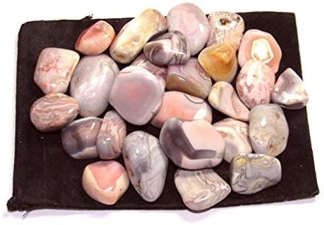 Tumbled Pink Botswana Agate with Velvet Bag - Large 1 Inch Stones 1 Pound