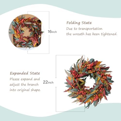 TEMPUS 22 Inch Fall Wreath Artificial Decor