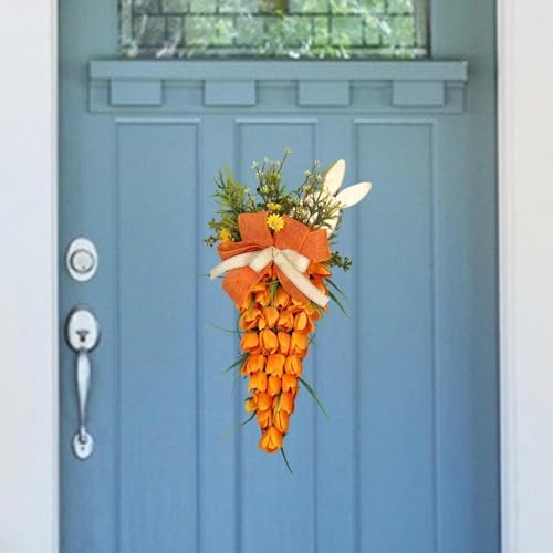 Tulip Carrot Easter Wreath Hanging Ornament with Bunny