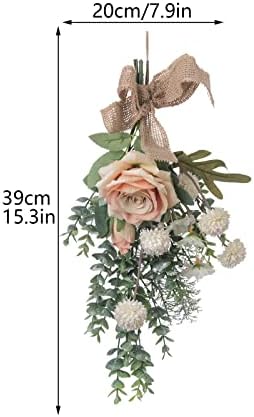 15 Inch Artificial Floral Swag Wreath with Eucalyptus and Burlap Bow