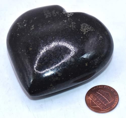 25 Inch Nuummite Carved Heart Crystal Decor Pair with Stand