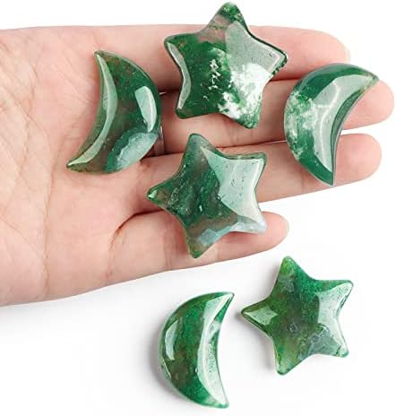 SMQ Moon Star Moss Agate Worry Stone Healing Crystal Set