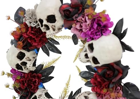 Haunted Hill Farm 24-Inch Halloween Wreath with Skulls and Vines