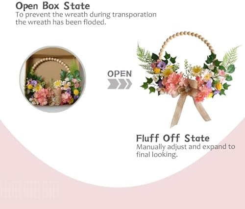 TEMPUS 16 Inch Artificial Spring Wreath with Flower Bow