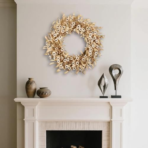 24 Inch White Floral Wreath for Front Door