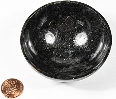 3 Inch Black Larvikite Gemstone Bowl with Moonstone Mix