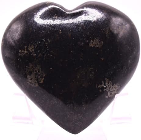 25 Inch Nuummite Carved Heart Crystal Decor Pair with Stand
