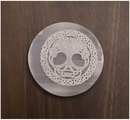 Flower Of Tree Symbol Engraved Selenite Plate