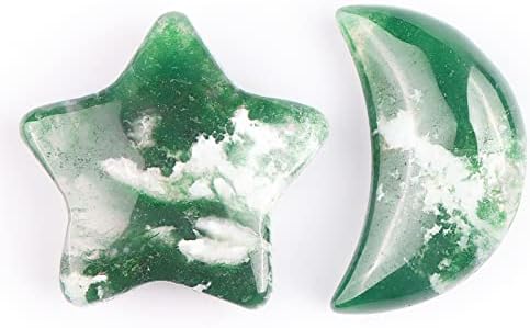 SMQ Moon Star Moss Agate Worry Stone Healing Crystal Set
