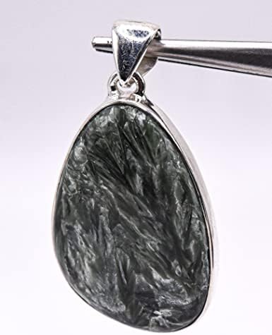 35mm Green Clinochlore Seraphinite Pendant in Sterling Silver