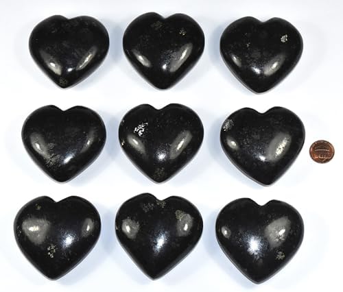 25 Inch Nuummite Carved Heart Crystal Decor Pair with Stand