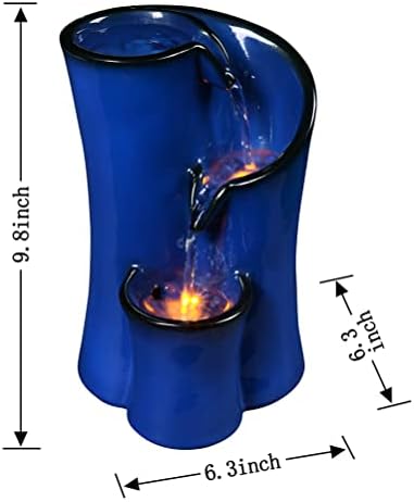 GOSSI Imitation Ceramic Tabletop Fountain with 3 Reflective LEDs 98 Inch Tall Blue