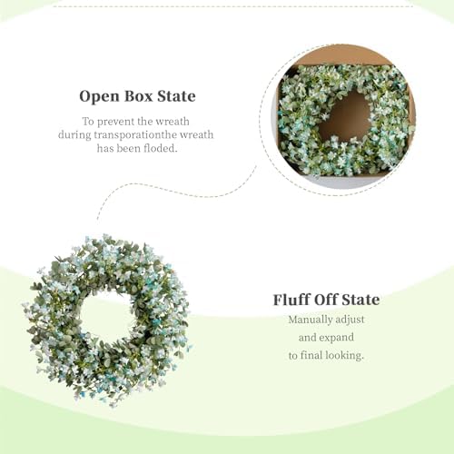 Summer 24-inch Blue Flower Wreath Front Door Decor