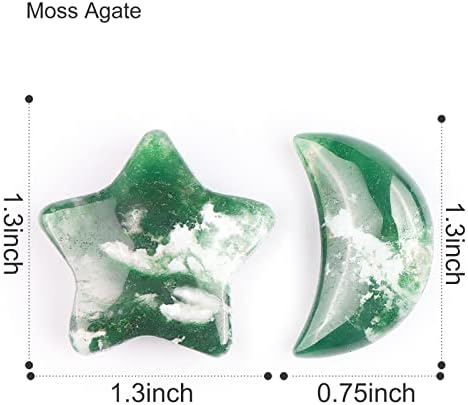 SMQ Moon Star Moss Agate Worry Stone Healing Crystal Set