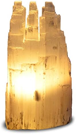 Natural White Selenite Triple Skyscraper Lamp with Dimmer Switch and 15 Watt Bulb