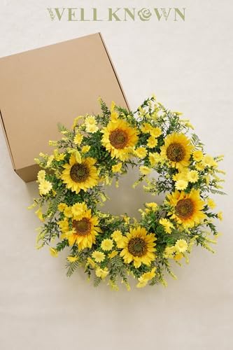 21 Inch Yellow Silk Sunflower Wreath for Front Door