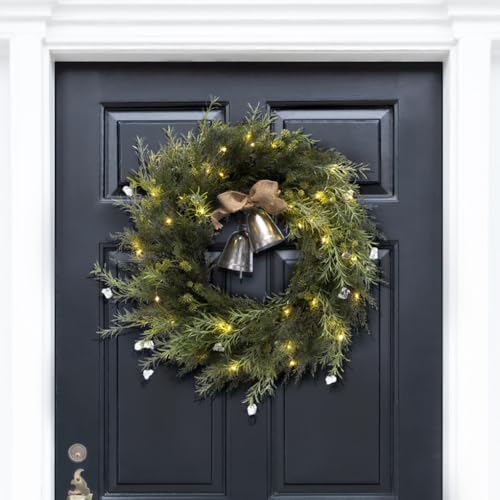 SAFAVIEH 22-inch Artificial Pine Wreath with Gold Bells and LED Lights