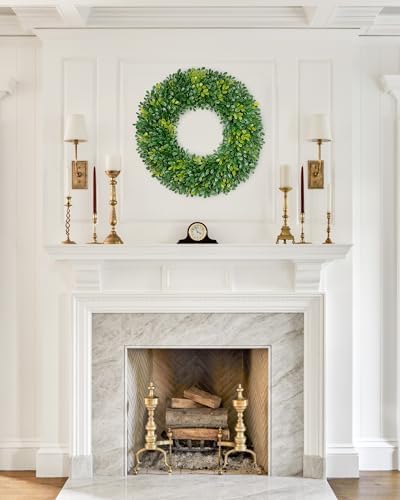 Vlorart 20 Inch Artificial Boxwood Wreath for Front Door