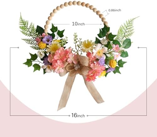 TEMPUS 16 Inch Artificial Spring Wreath with Flower Bow