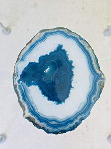 Brazilian Agate Geode Slice 8-10 Inch Teal with Hanging Hardware