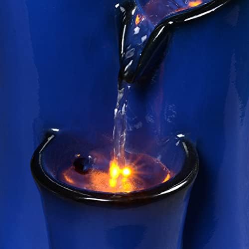 GOSSI Imitation Ceramic Tabletop Fountain with 3 Reflective LEDs 98 Inch Tall Blue