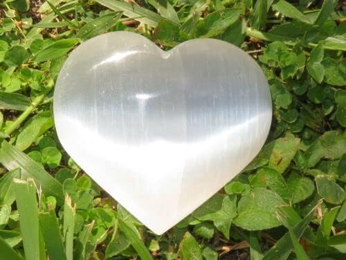 White Selenite Puffy Heart Reiki Crystal XL 1 Piece