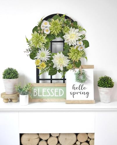 Briful 24 Inch Artificial Dahlia Wreath for Front Door