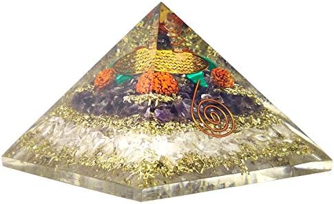 OrgoniteShop Geometric Pyramid with Amethyst and Quartz Stones