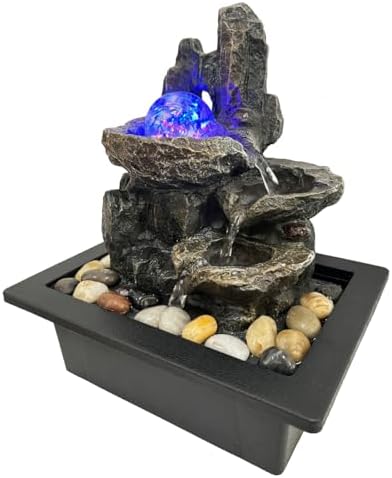 Indoor Rotating Water Fountain with LED Lights and River Rocks