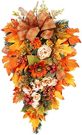 Fall Teardrop Swag Wreath for Front Door