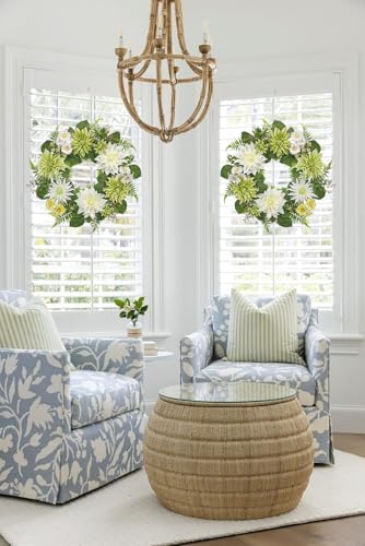 Briful 24 Inch Artificial Dahlia Wreath for Front Door
